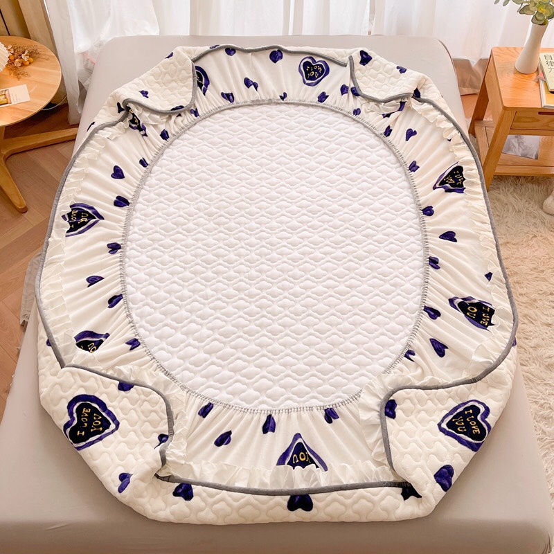 Ga gối nỉ trần phủ bèo ngắn, thảm nỉ bọc đệm trần bông viền bèo mẫu mới tặng kèm 2 vỏ gối