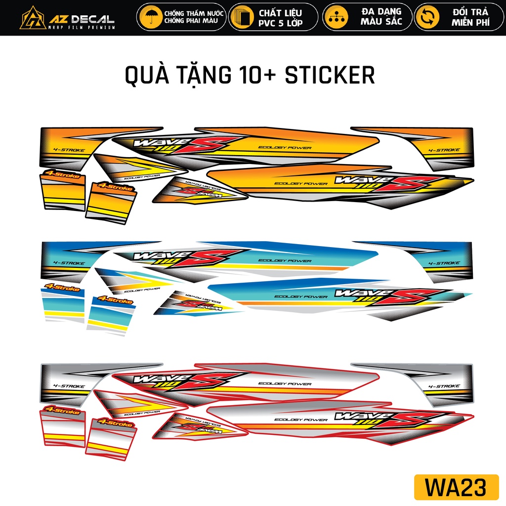 Tem Xe Wave Alpha Chữ S Tặng Kèm Sticker | WA23 | Decal Rời Chống Nước, Dễ Dán Cho Wave A 100, 110
