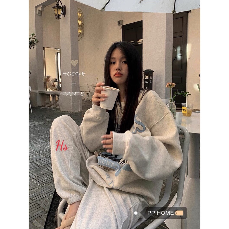 Bộ Nỉ Dài Tay Mountain 🦋 Set Áo Thun Kèm Quần Jogger Unisex 🦋