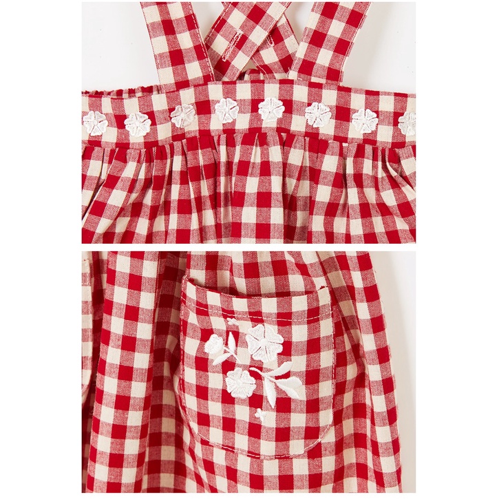 Yếm váy caro đỏ Bebezoo thêu hoa cho bé BEB3SK101