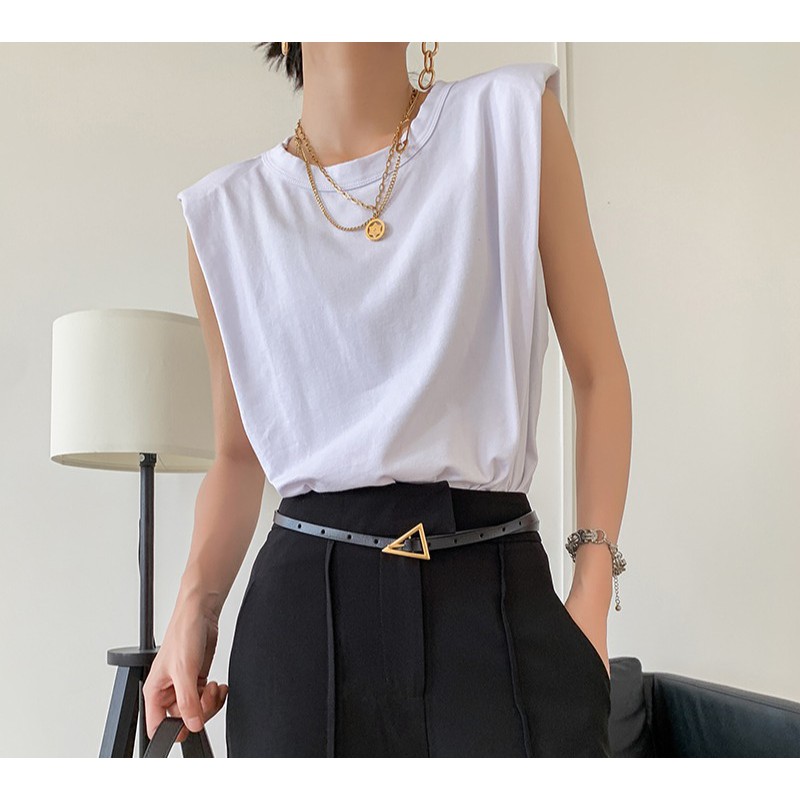 Áo Cotton Nữ Cao Cấp Trơn Cổ Tròn Không Tay Độn Vai Thời Trang Trẻ Trung Sugal TOP NU 033