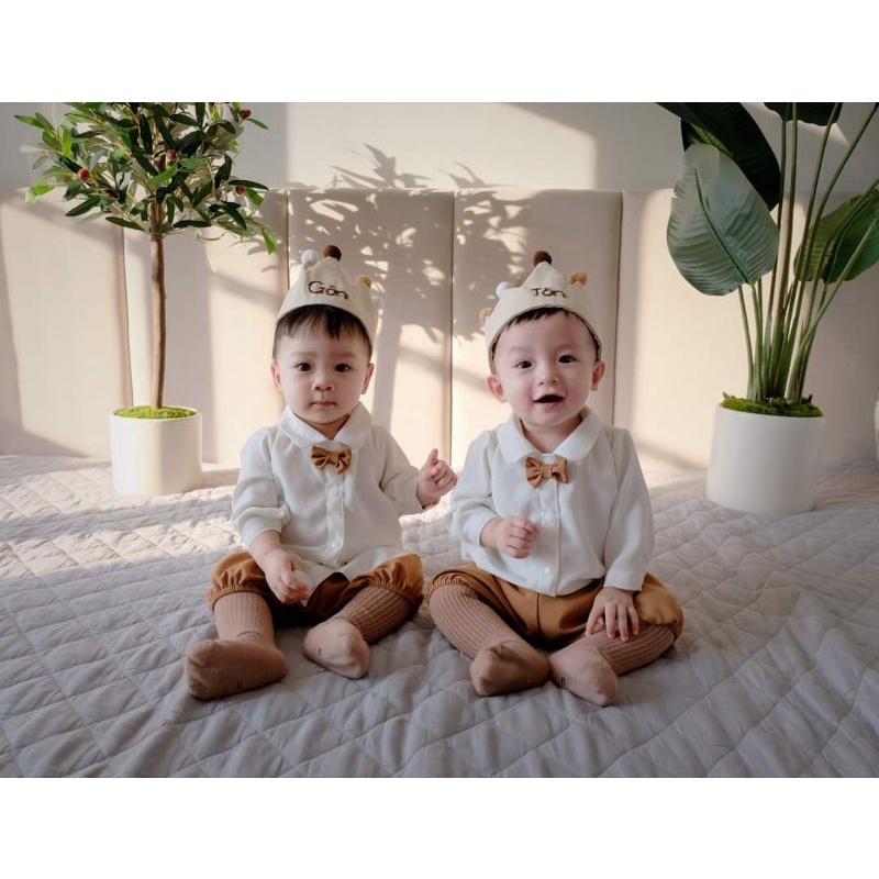 Bộ hoàng tử nâu phong cách Hàn Quốc cho bé trai sơ sinh