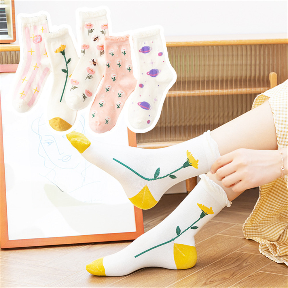 Vớ Cotton In Họa Tiết Hoa Đáng Yêu Cho Nữ