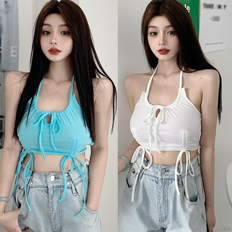 Áo Tank Top Sát Nách Phối Dây Rút Cho Nữ