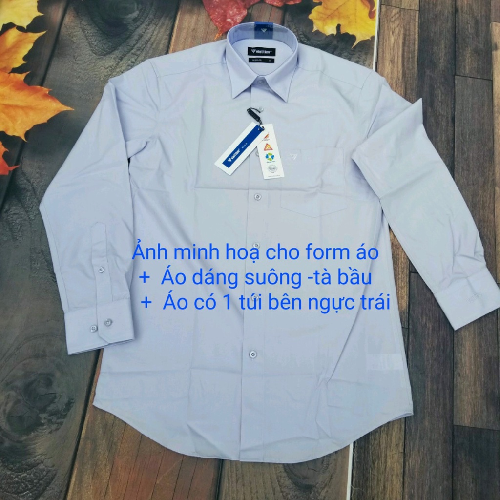 Aó sơ mi nam dài tay Việt Tiến màu GHI XÁM - GREY , chính hãng , cao cấp – form suông  REGULAR- tà bầu