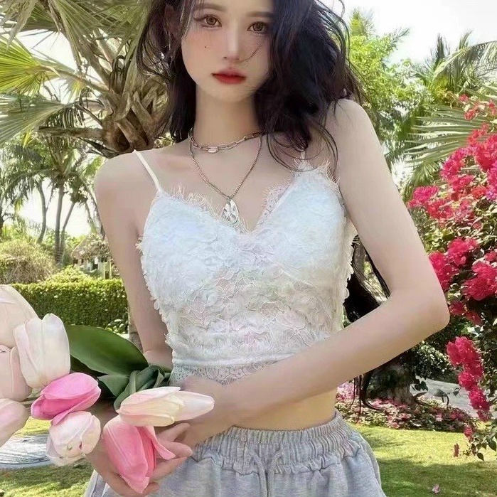 Bralete nữ ren, bra ren hoa, áo hai dây ren đính hoa có đệm mút, áo nữ mặc trong vest, plazer đen trắng.