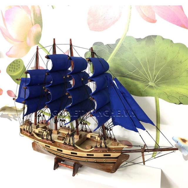 Mô hình thuyền gỗ thuyền trang trí tàu chở hàng France II - Thân tàu 40cm - Buồm Xanh - Gỗ Tự Nhiên