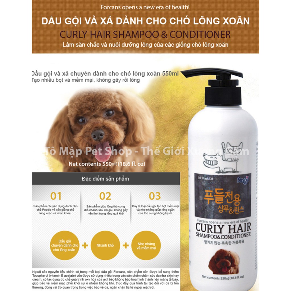 SỮA TẮM CHUYÊN DỤNG CHO CHÓ LÔNG XOĂN POODLE FORBIS FORCANS CURLY HAIR 550ML