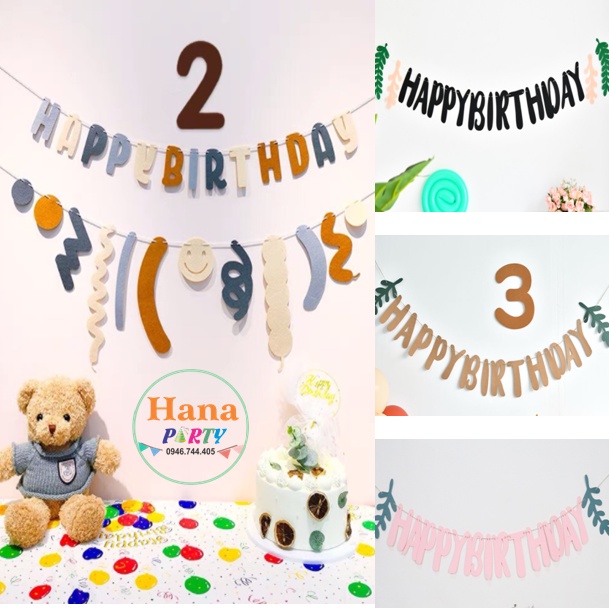 Dây Chữ HAPPY BIRTHDAY Vải Dạ / Giấy Phong Cách Hàn Quốc phụ kiện trang trí sinh nhật đẹp