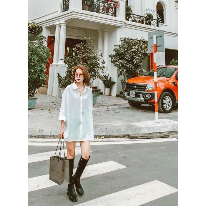 Áo Sơ Mi Trắng Nữ Form Rộng Xẻ Vạt Bầu SADA House Mã 090 | BigBuy360 - bigbuy360.vn