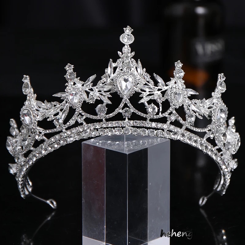 Vương miện màu bạc đính đá nhân tạo lấp lánh phong cách công chúa cho cô dâu