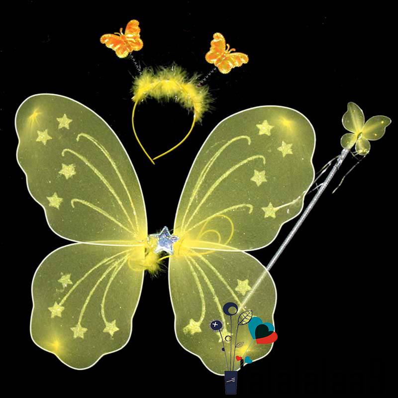 La-set Tóc Hình Cánh Bướm Lấp Lánh Kèm Đũa Và Băng Đô Xinh Xắn Cho Bé Gái