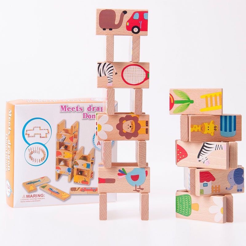Đồ chơi domino bằng gỗ ghép nối logic 28 thanh cho bé từ 3 4 5 tuổi giúp bé phát triển tư duy