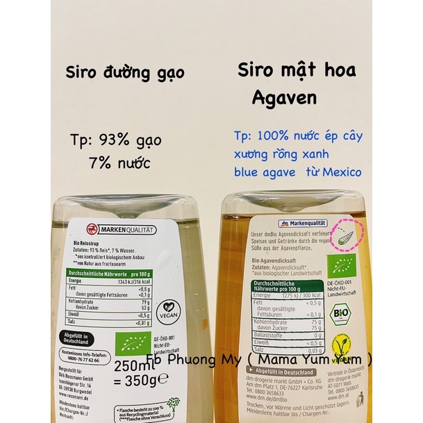 Date 2023-2024 Siro đường gạo, mật cây thùa hữu cơ BIO nội địa Đức 250ml