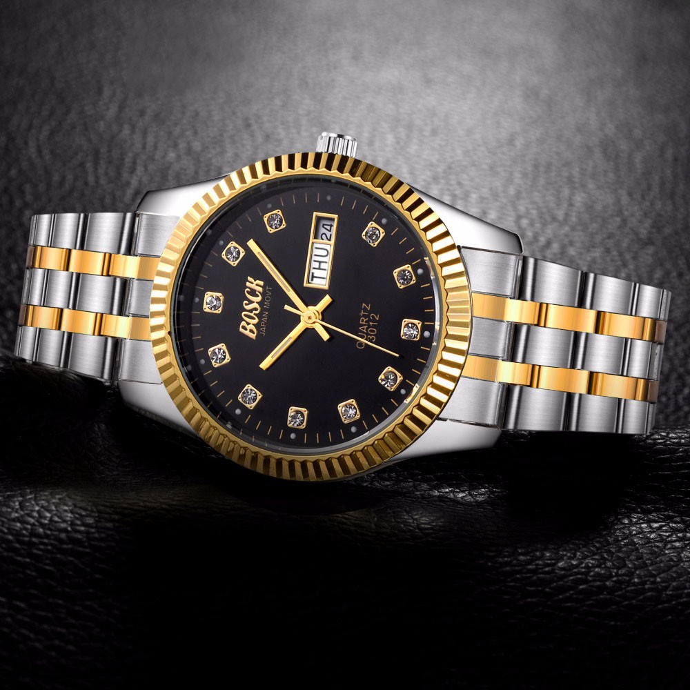 (GIÁ CỰC TỐT TỪ NHÀ BÁN HÀNG) ĐỒNG HỒ NAM BOSCK 8811 DÂY THÉP KHÔNG GỈ CAO CẤP CHÍNH HÃNG MẶT ĐEN