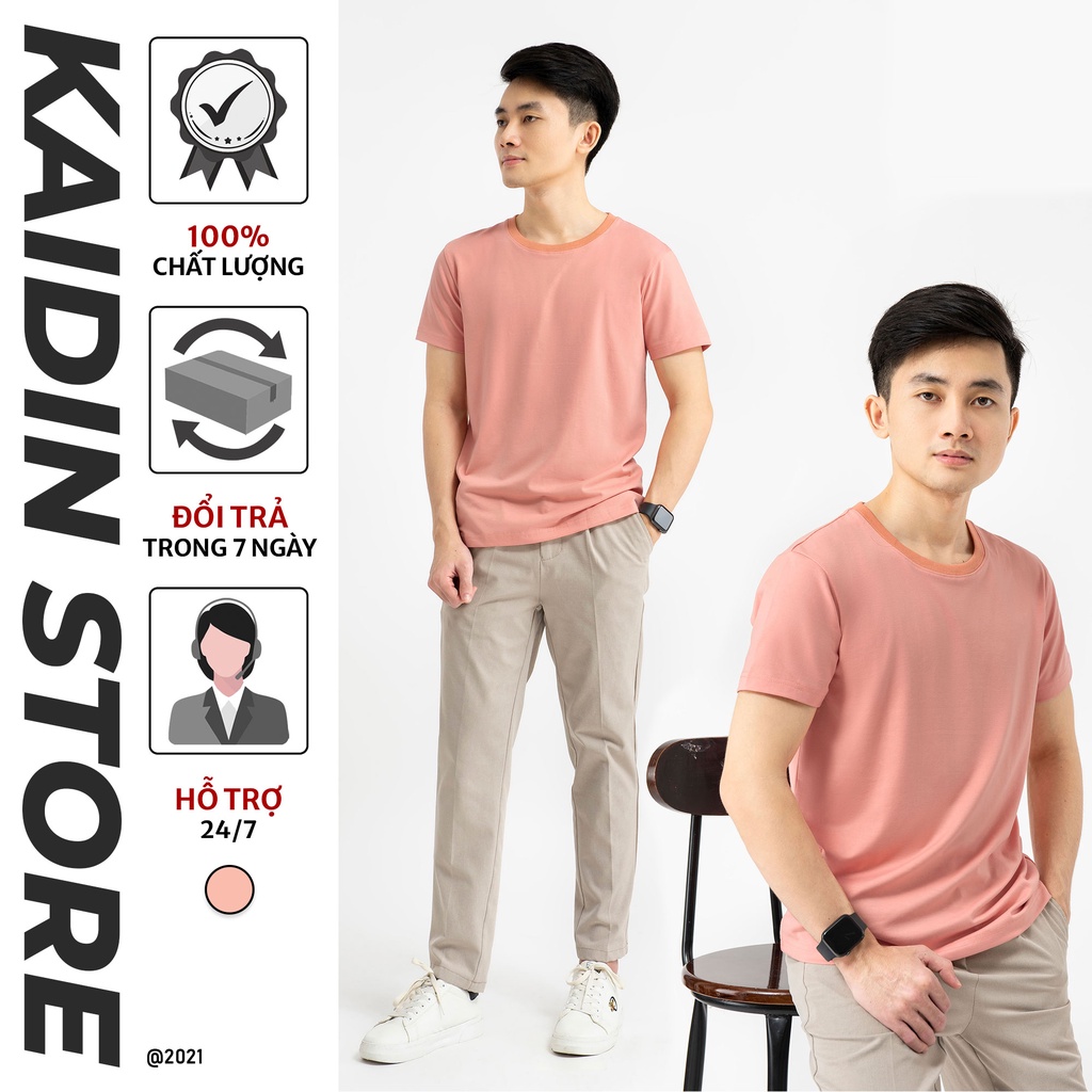 Áo thun hồng nam cổ tròn, áo phông trơn tay ngắn vải cotton cao cấp KAIDIN Basic Tee - KD14