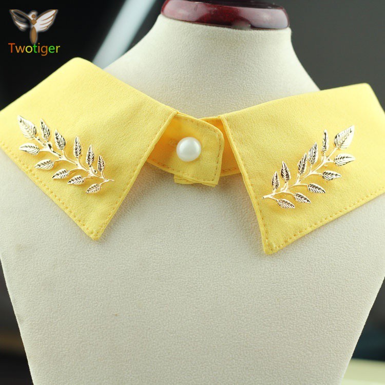 2Pcs/Kit Fashion Jewellery Couples Gold-Plating Leaf Brooch Collar Pin Suit Tie ...