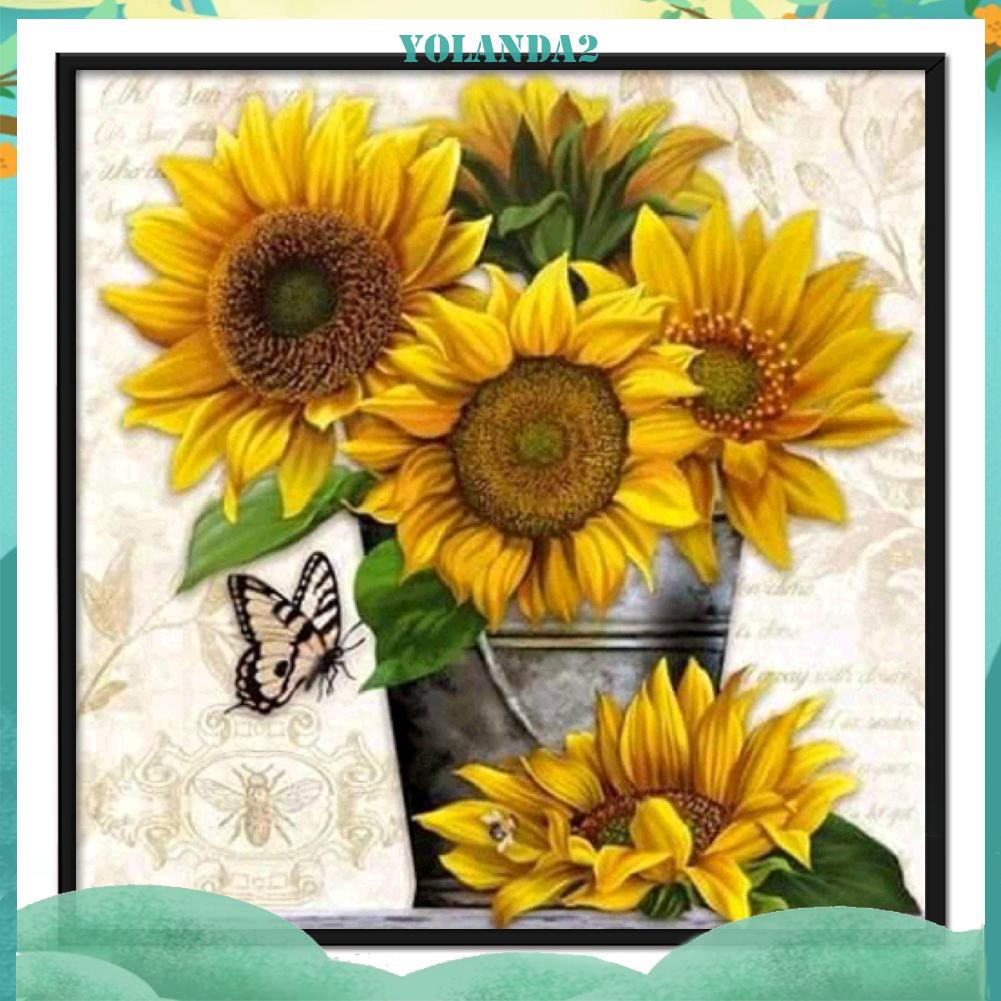 Tranh thêu chéo trang trí nội thất hình hoa hướng dương mosaic 11CT DIY bằng cotton tiết kiệm