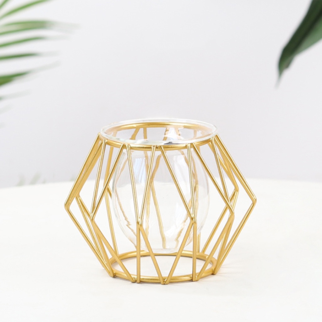 [Hàng Có Sẵn] Bình Hoa Thủy Tinh Nhỏ Họa Tiết Hình Học Vàng Kim Phong Cách Bắc Âu Retro Bền Bỉ Để Bàn Trang Trí Nhà Cửa