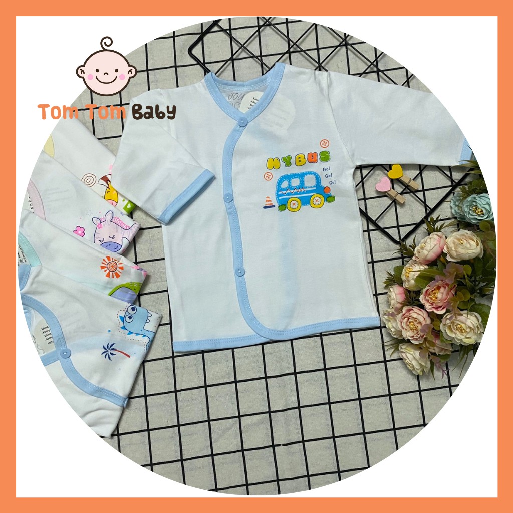 Áo sơ sinh Tay Dài Cài Xéo Trắng JOU, chất vải cotton 100% cao cấp mềm, mịn, thoáng mát, hàng giao giống hình