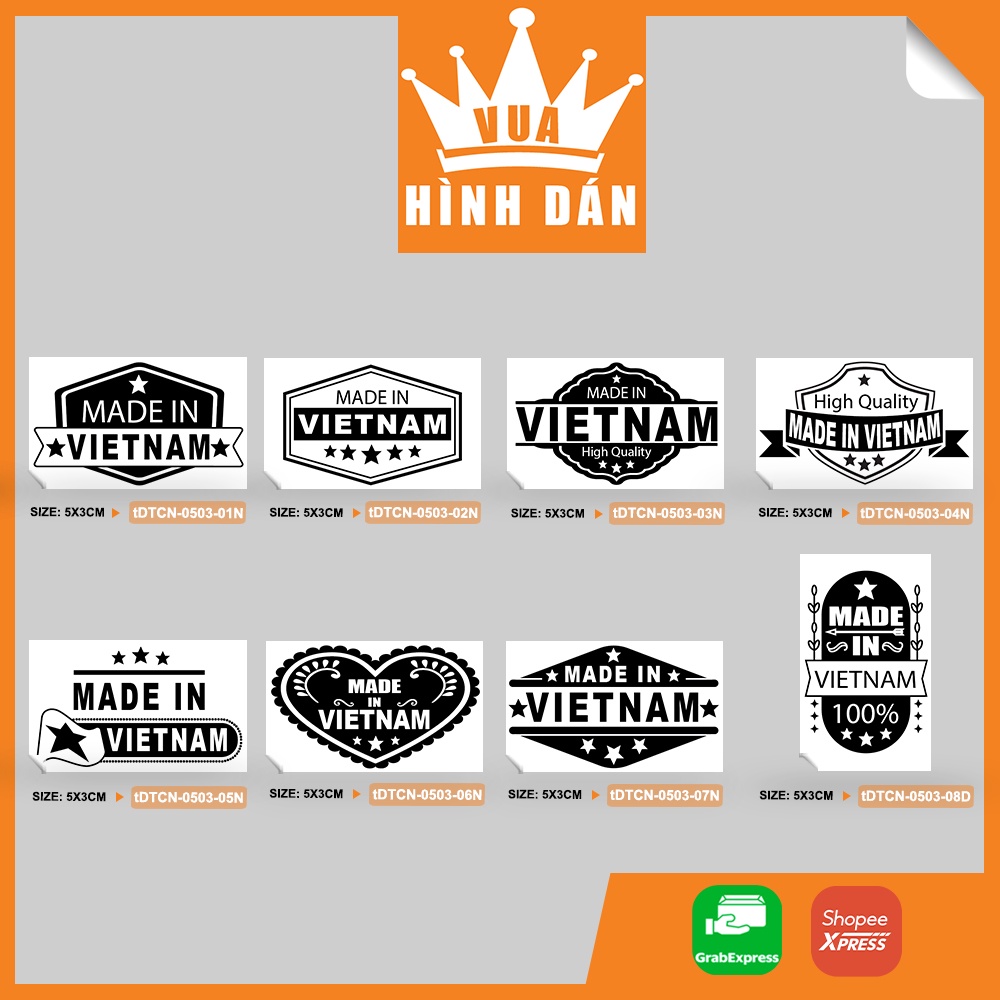 Set 50/100 sticker MADE IN VIETNAM (5x3cm) - tem dán gói hàng, sản phẩm dành cho shop (1.054) Vua Hình Dán
