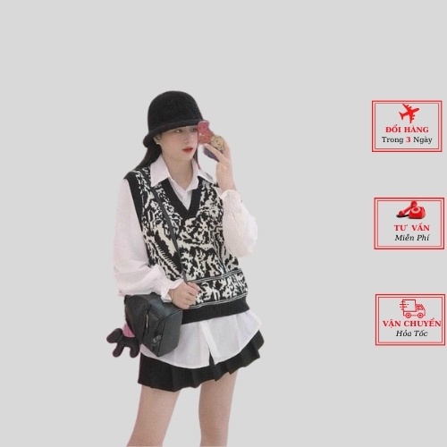 Áo len gile nữ họa tiết phong cách hàn quốc thời trang thu đông kiểu dáng LyLy Shop