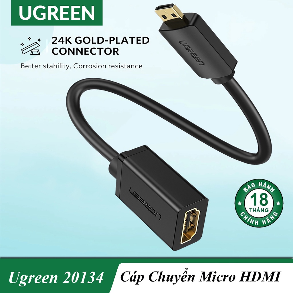 Cáp Micro HDMI to HDMI Female dài 20cm cho máy ảnh cao cấp Ugreen 20134 - Hàng chính hãng