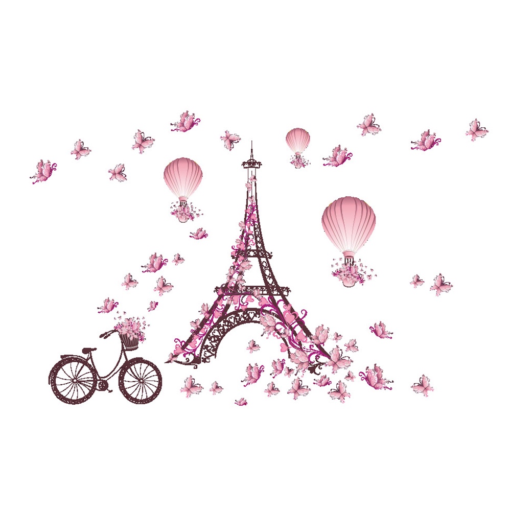 Lifedecor SunYard Romantic Paris Wall Sticker Kids Room Eiffel Tower Butterfly Wall Decal 100 * 65cm
