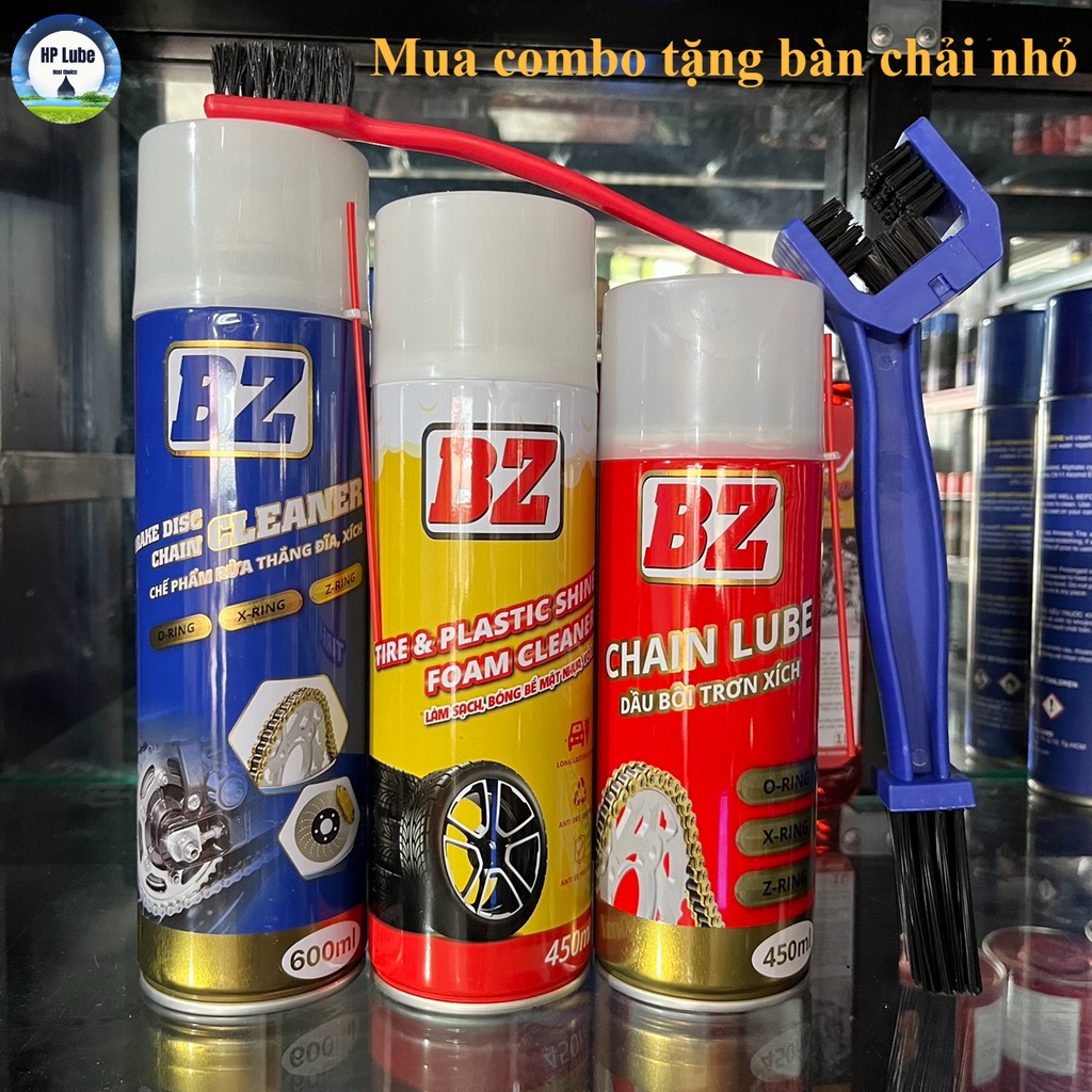 [Tặng Bàn Chải Nhỏ] Combo Bôi trơn dưỡng sên BZ + Rửa sên BZ + +Bóng Vỏ, Nhựa Nhám BZ Bàn chải sên 3D
