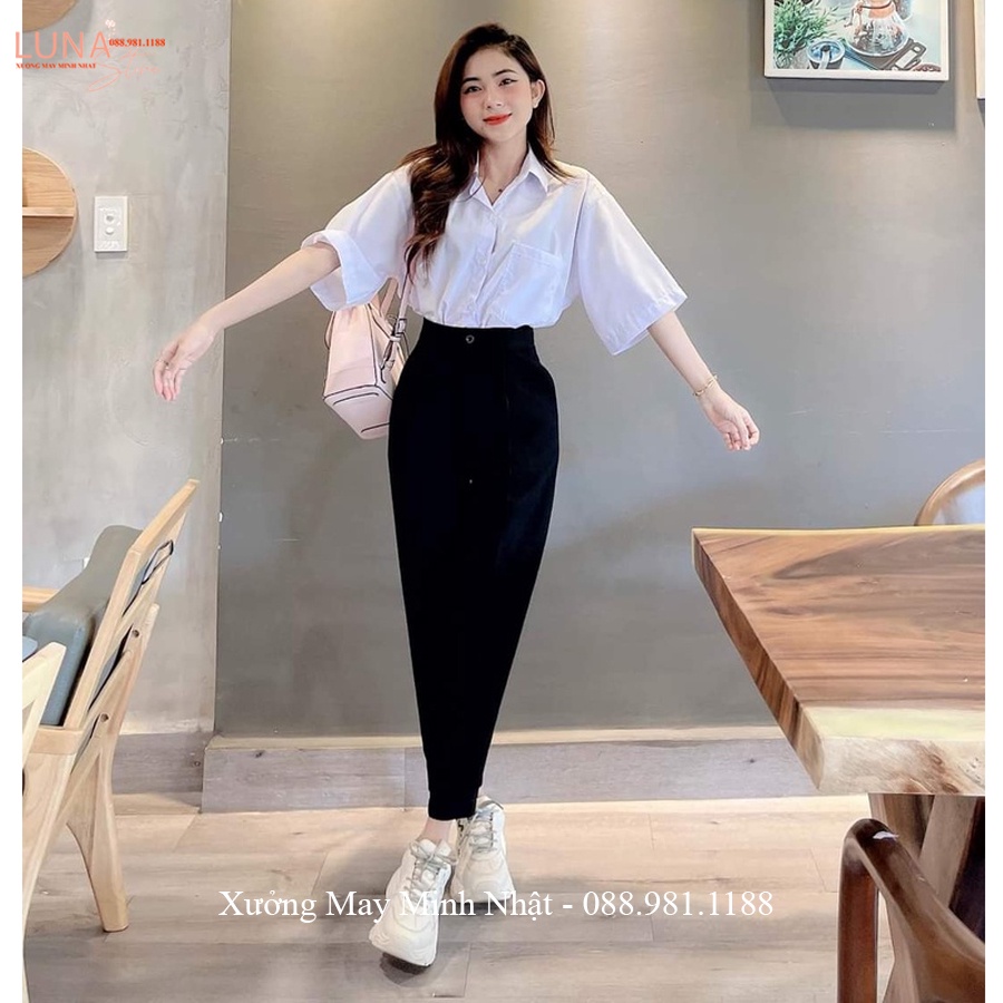 Quần baggy nữ công sở cạp cao có đai ống đứng dáng quần tây nữ lưng cao vải mềm co giãn nhẹ mặc đi học làm công sở đẹp