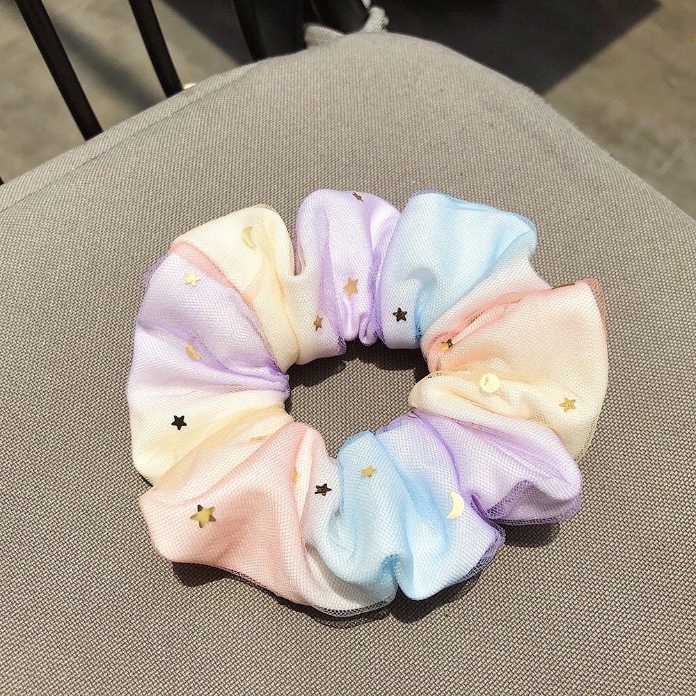 Buộc tóc Scrunchies hai lớp cao cấp màu galaxy