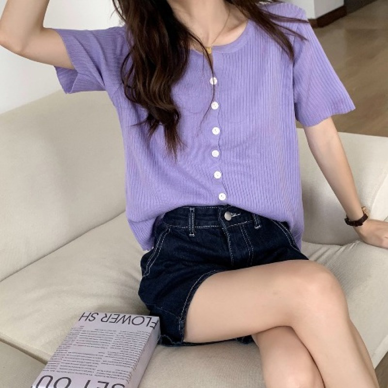 Áo khoác cardigan dệt kim ngắn tay màu trắng trẻ trung