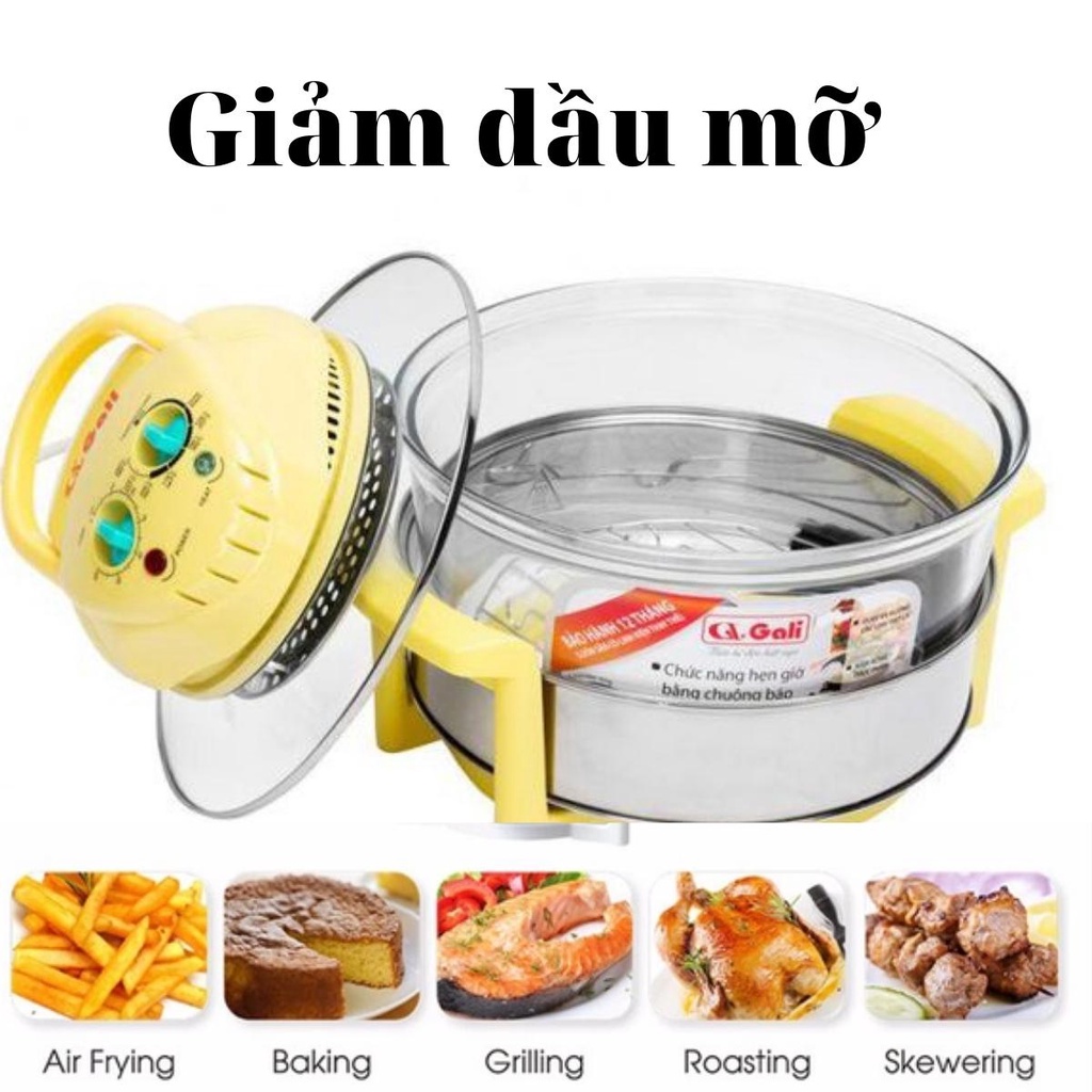 Lò thủy tinh Gali dùng điện 1300w, chiên nướng đa năng không cần dầu, tặng kèm 8 phụ kiện, bảo hành 1 năm Alate store