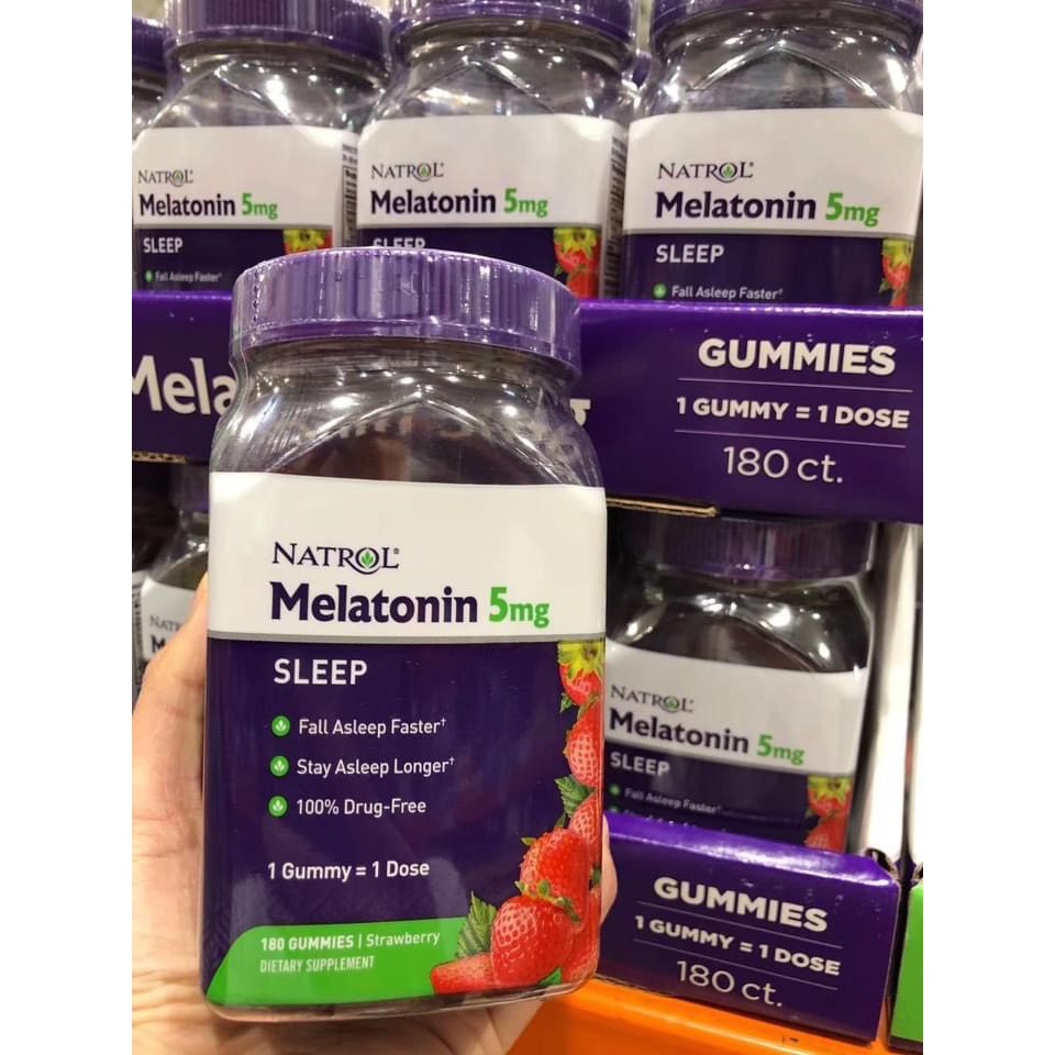 KẸO NGỦ Natrol Melatonin 5mg Strawberry 180 Gummies của Mỹ