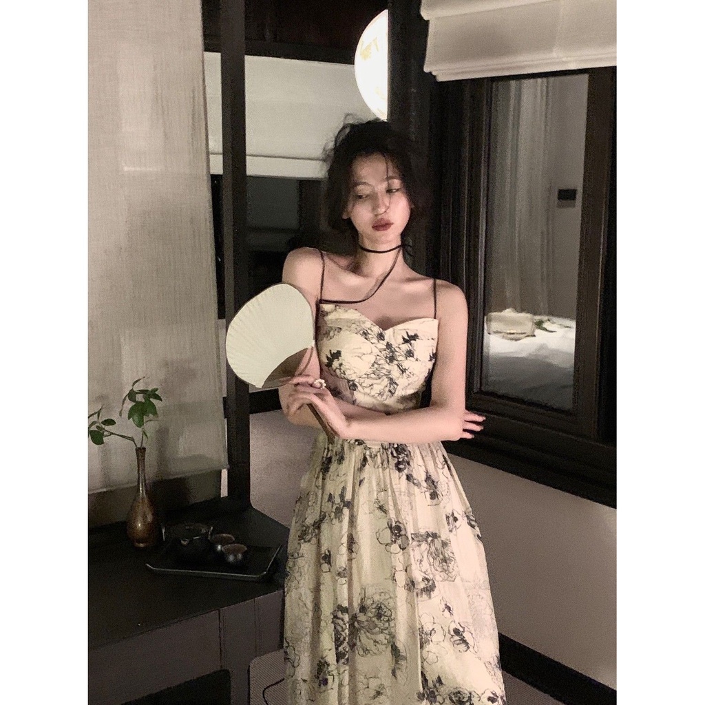 Đầm Hai Dây Dáng Dài Phong Cách Trung Hoa Thời Trang Mùa Hè 2022