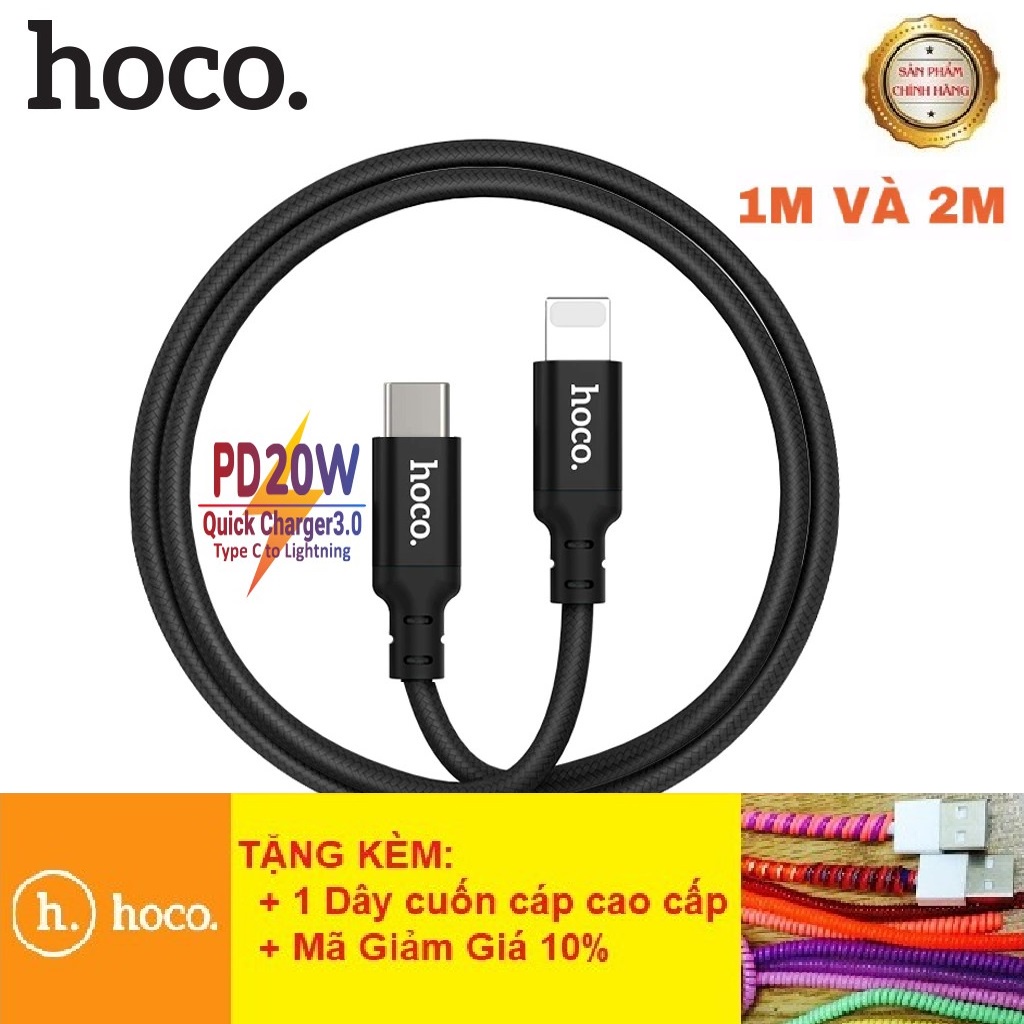 Cáp Sạc Hoco X14 PD 20W Type-C to Lightning - Dây Sạc Nhanh Iphone PD Dây Dù Chống Gãy, Chống Đứt Dài 1M/2M