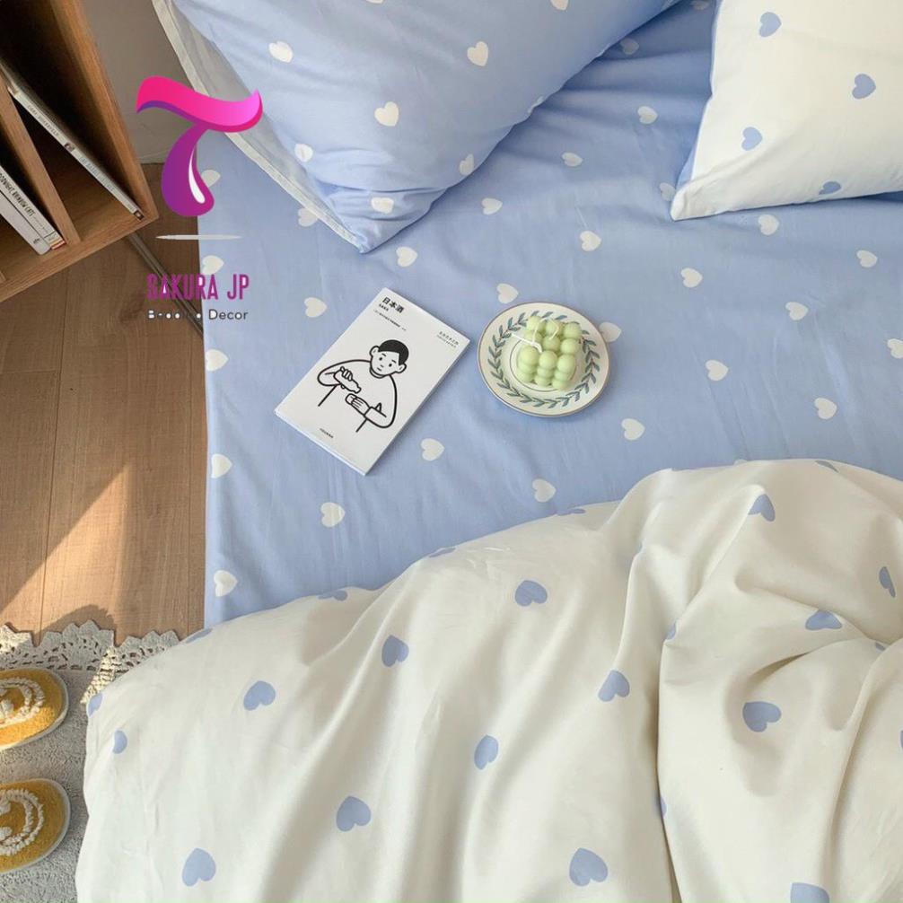 Bộ chăn ga gối 4 món kèm vỏ gối cotton poly trái tim vintage , Bộ ga gối drap giường bo chun Leotex