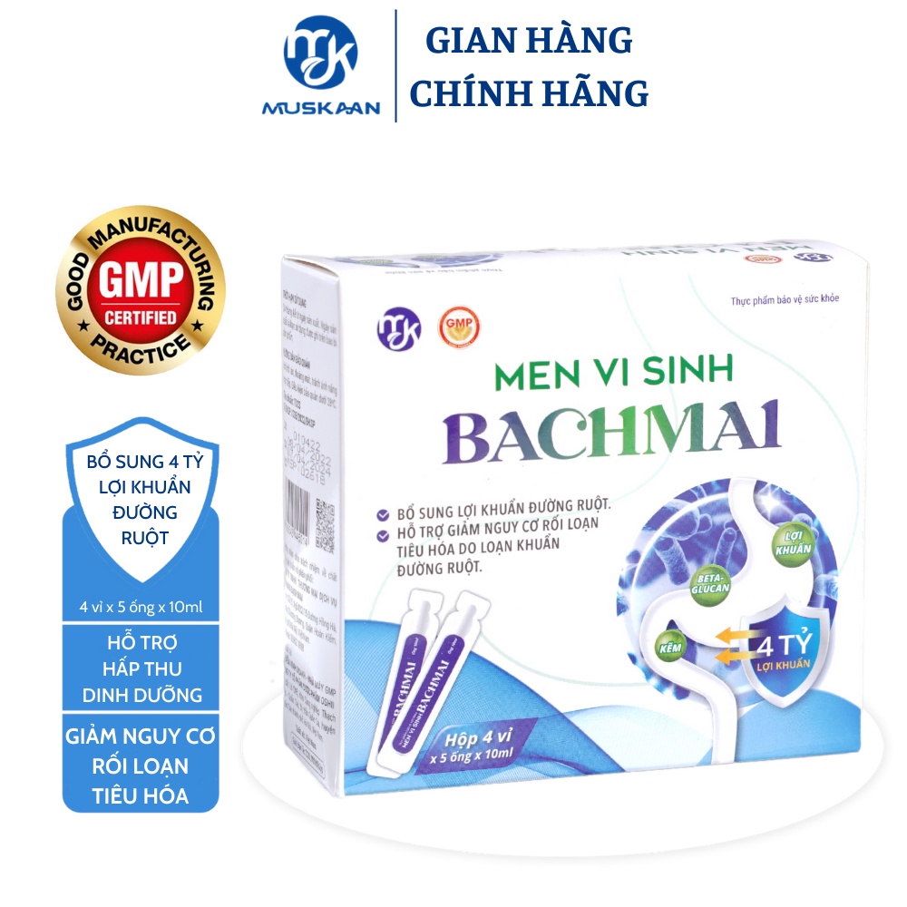 Hộp Men vi sinh MUSKAAN BẠCH MAI 10ml x 20 ống Cải thiện hệ tiêu hóa, tăng khả năng miễn dịch và sức đề kháng cho trẻ