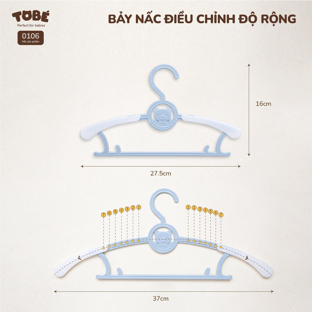 Móc áo trẻ em TOBÉ tiện dụng nhiều màu có thể điều chỉnh độ rộng 1set/5chiếc