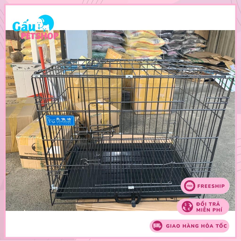 Chuồng/ Lồng chó mèo vân đá nan dày cao cấp 2 cửa kèm khay