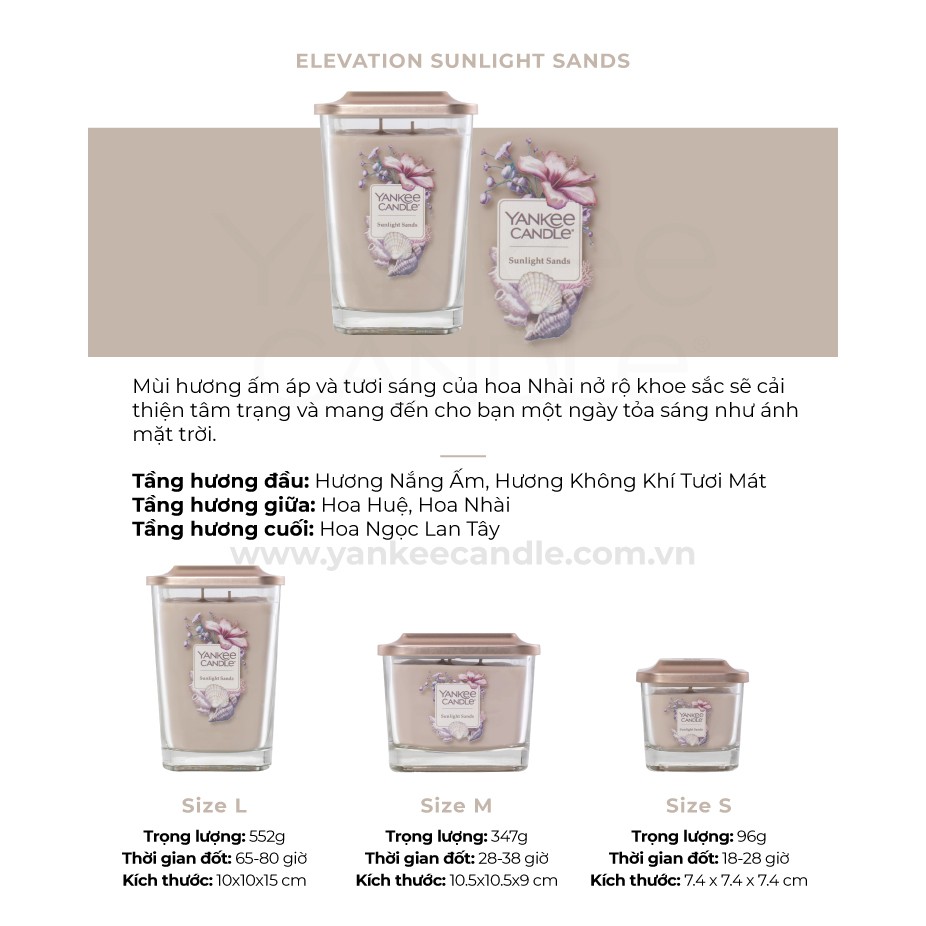 Nến ly vuông Elevation Yankee Candle size L - Sunlight Sands (552g)