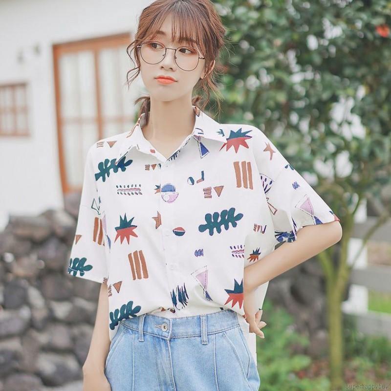 Áo sơ mi trắng in họa tiết hoạt hình phong cách Hàn Quốc cho nữ | BigBuy360 - bigbuy360.vn