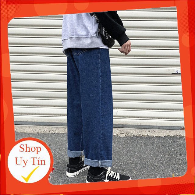 - Quần baggy jean trơn xắn gấu phong cách - Đổi trả miễn phí nếu hàng không giống hình