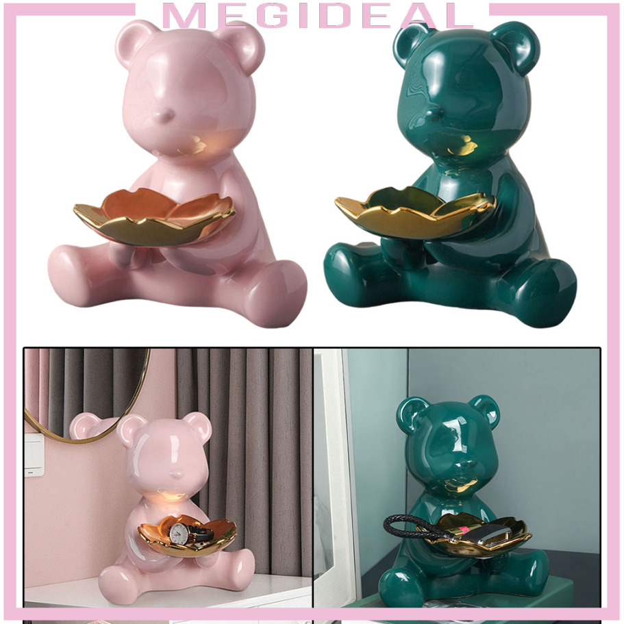 [MEGIDEAL]Modern Key Storage Bear Figure Statue Figurine for Candy Container Holder Pine