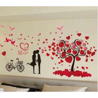Decal dán tường mẫu đôi uyên ương xe đạp cây tình yêu