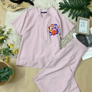 Set bộ đồ BIGSIZE nữ lam đi chùa tay ngắn quần dài dành cho người béo mập 55-90kg