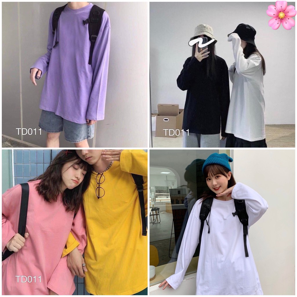 Áo phông trơn dài tay form rộng unisex - Thun cổ tròn dáng xuông kiểu basic HOT | BigBuy360 - bigbuy360.vn