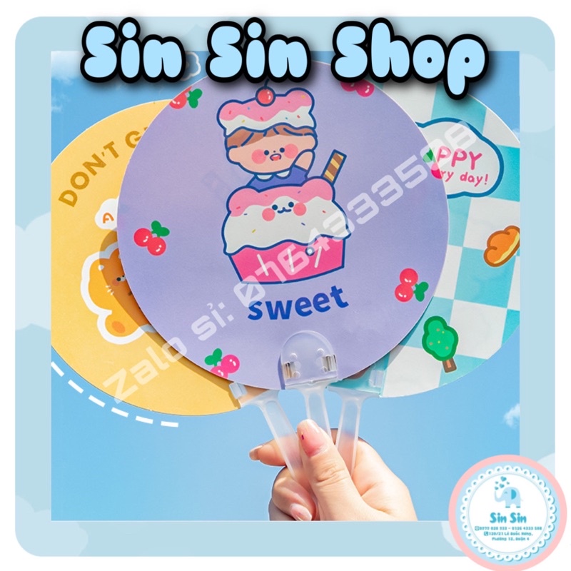 Quạt Nhựa Cầm Tay Tiện Lợi Hoạt Hình Hàn Quốc Dễ Thương Cute -SINSIN