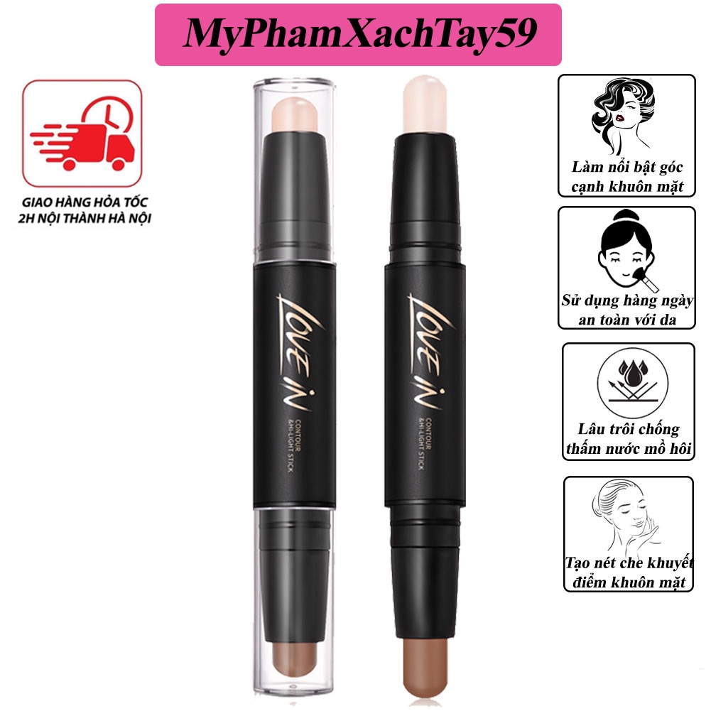 Bút Kẻ Viền Hai Đầu LOVE IN Giúp Che Khuyết Điểm, Tạo Đường Nét Khuôn Mặt Giúp Mặt Thon, Mũi Cao, Cằm Chữ V