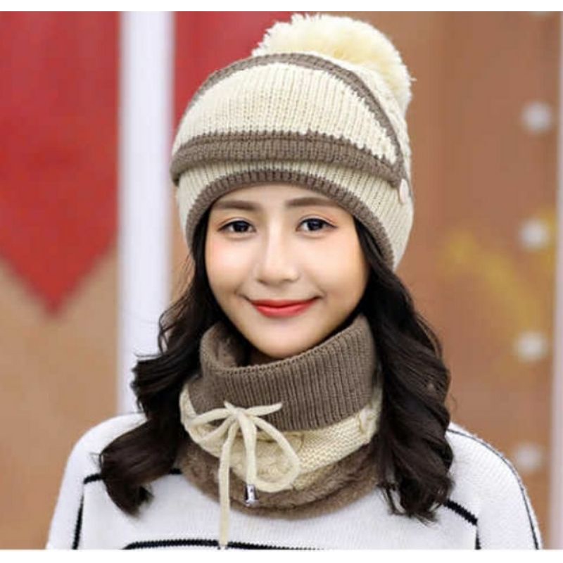 Khăn choàng nữ quàng cổ tặng kèm nón và khẩu trang chống lạnh y hình thời trang Hàn Quốc